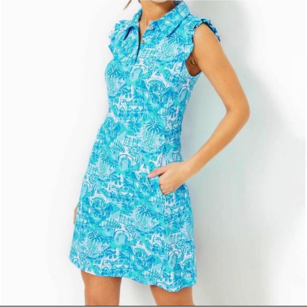 NWT Lilly Pulitzer Silvia Dress UPF 50+ Amalfi blue Large golf coastal resort